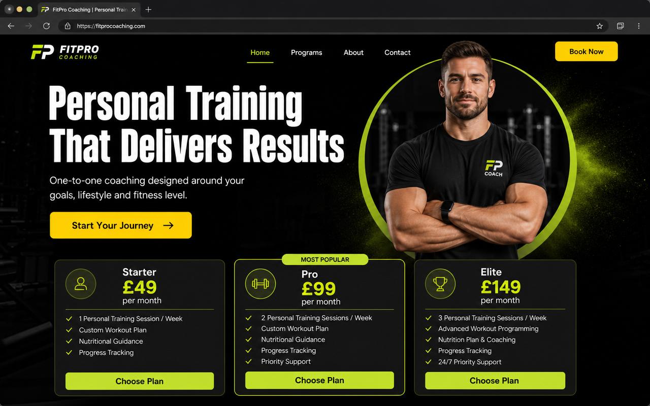 Fitness Coach concept website preview