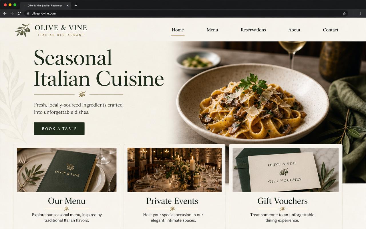 Restaurant concept website preview